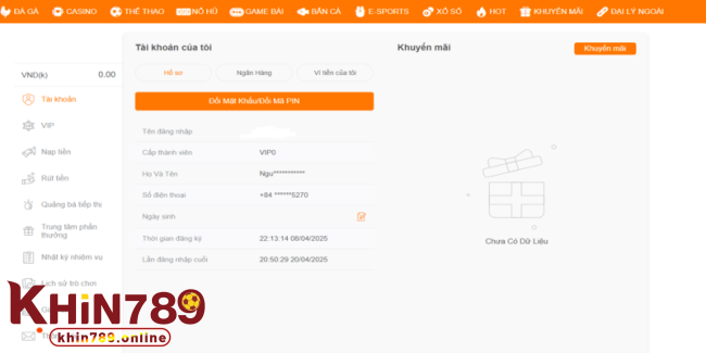đổi mật khẩu khin789