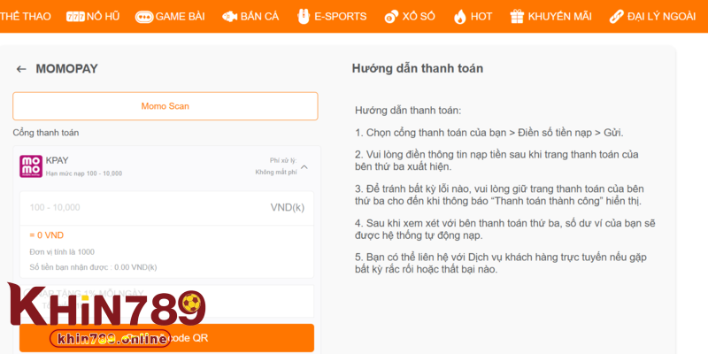 nạp tiền khin789 vào tài khoản